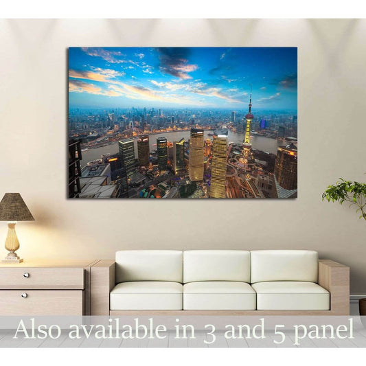 bird's eye view of shanghai in sunset №2247 Ready to Hang Canvas PrintCanvas art arrives ready to hang, with hanging accessories included and no additional framing required. Every canvas print is hand-crafted, made on-demand at our workshop and expertly s