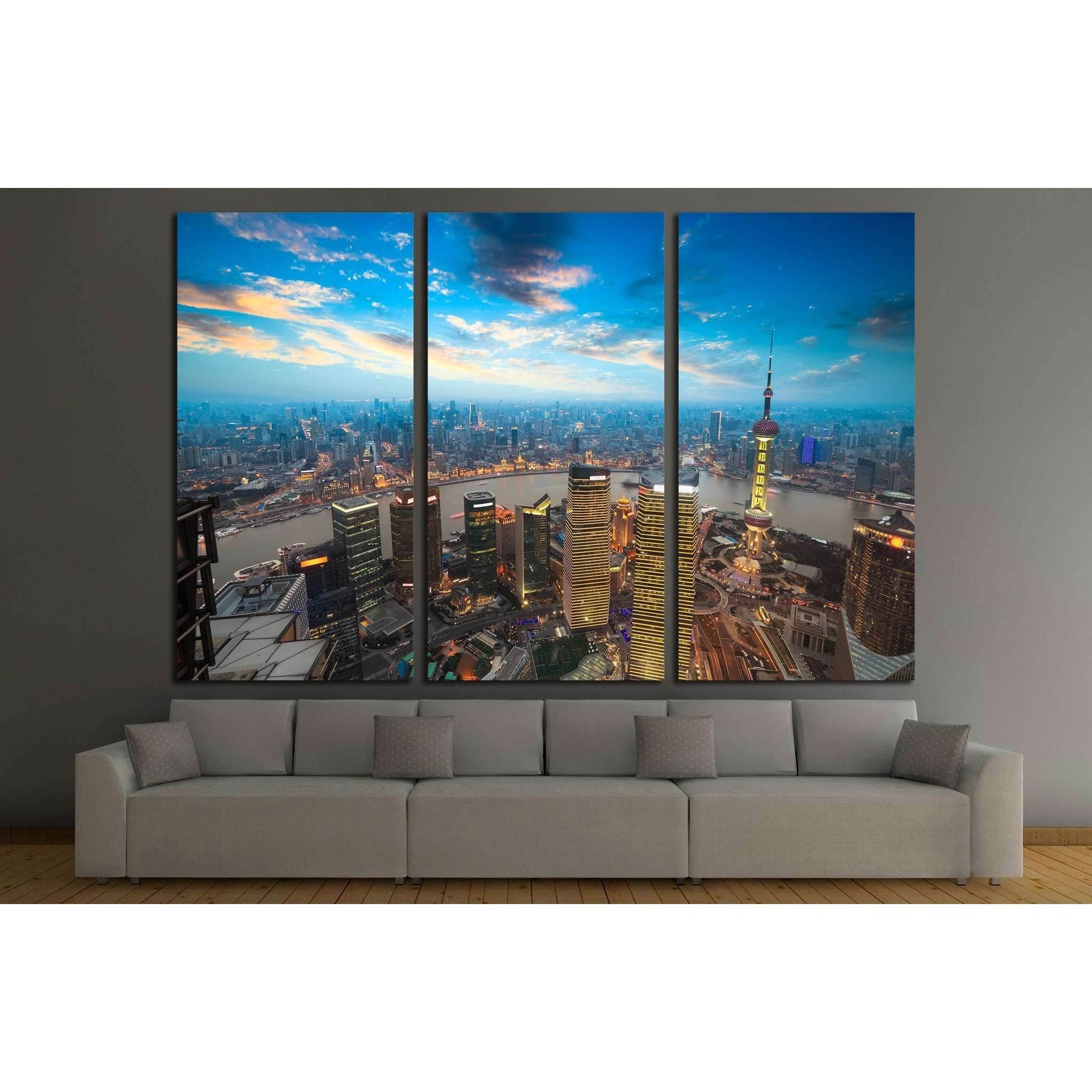 bird's eye view of shanghai in sunset №2247 Ready to Hang Canvas PrintCanvas art arrives ready to hang, with hanging accessories included and no additional framing required. Every canvas print is hand-crafted, made on-demand at our workshop and expertly s