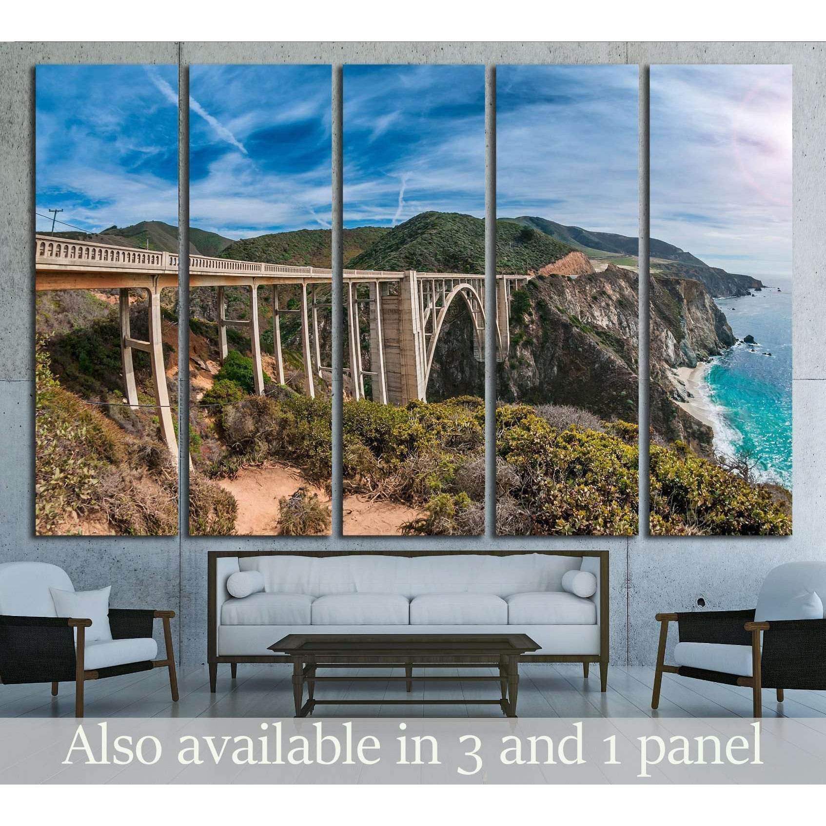 Bixby Bridge on Pacific Coast Highway, California №1978 Ready to Hang Canvas Print