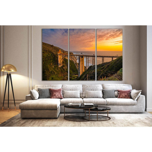 Bixby Creek Bridge At Sunset №SL214 Ready to Hang Canvas Print - Zellart Canvas Prints 0new, ALL_Products, SUNRISE & SUNSET WALL ART