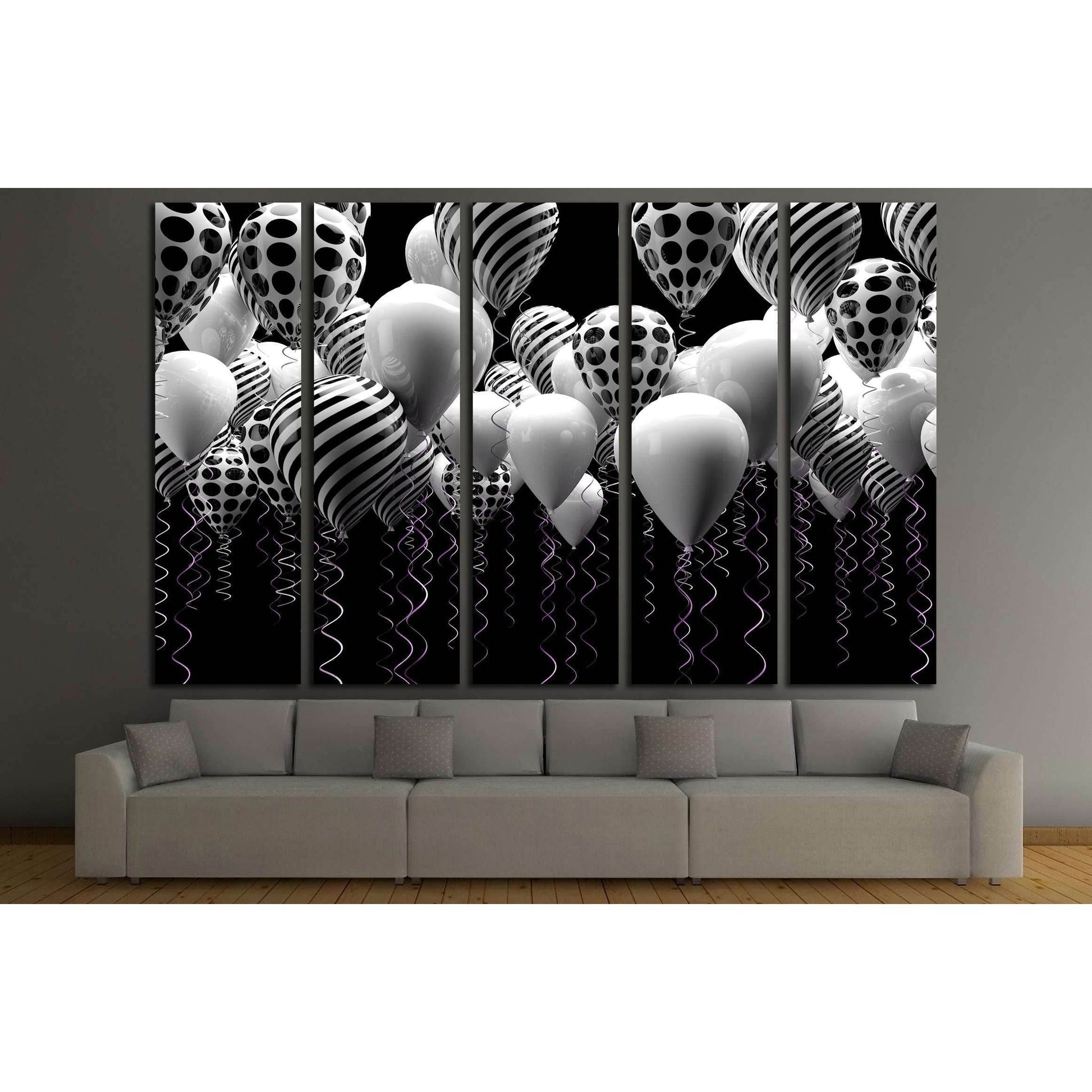 black and white balloons background №3264 Ready to Hang Canvas Print - Zellart Canvas Prints ALL_Products, s-3264