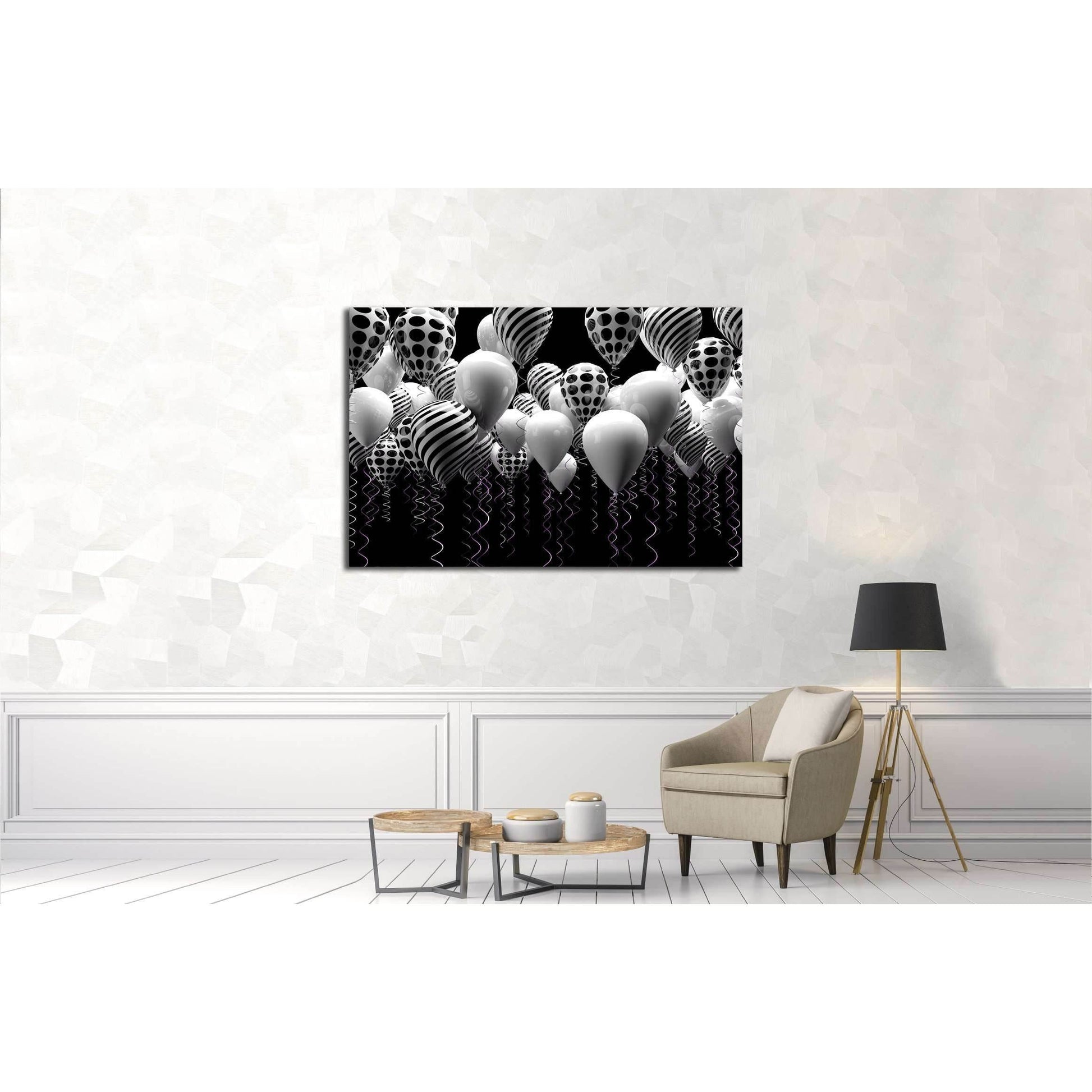 black and white balloons background №3264 Ready to Hang Canvas Print - Zellart Canvas Prints ALL_Products, s-3264
