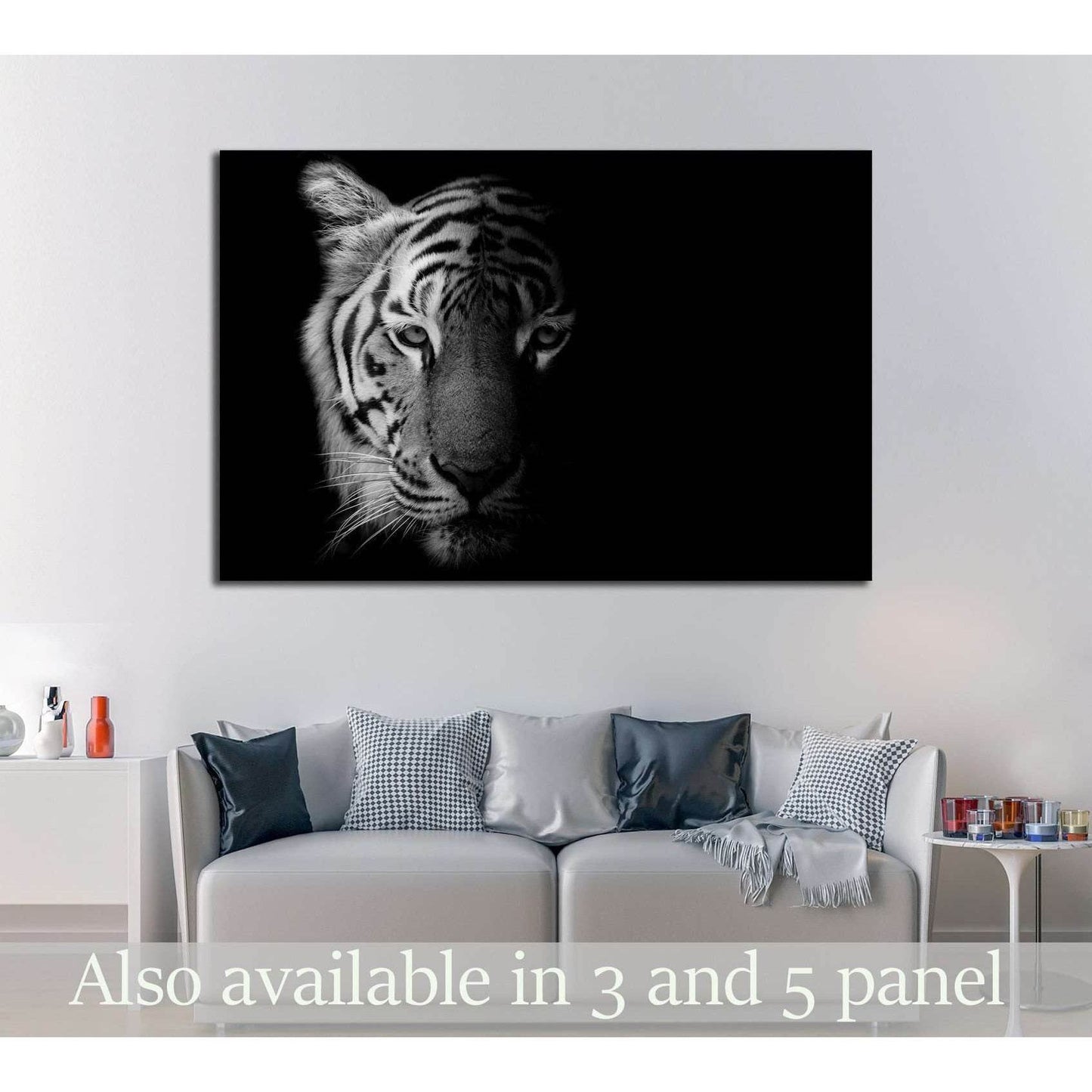 Black & White Beautiful tiger - isolated on black background №2371 Ready to Hang Canvas Print - Zellart Canvas Prints ALL_Products, s-2371, Tiger