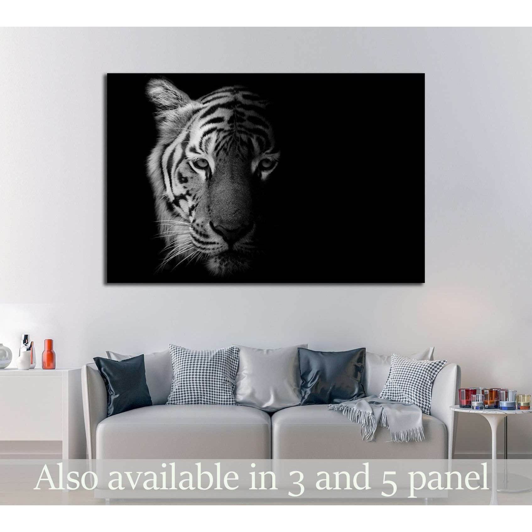 Black & White Beautiful tiger - isolated on black background №2371 Ready to Hang Canvas Print - Zellart Canvas Prints ALL_Products, s-2371, Tiger
