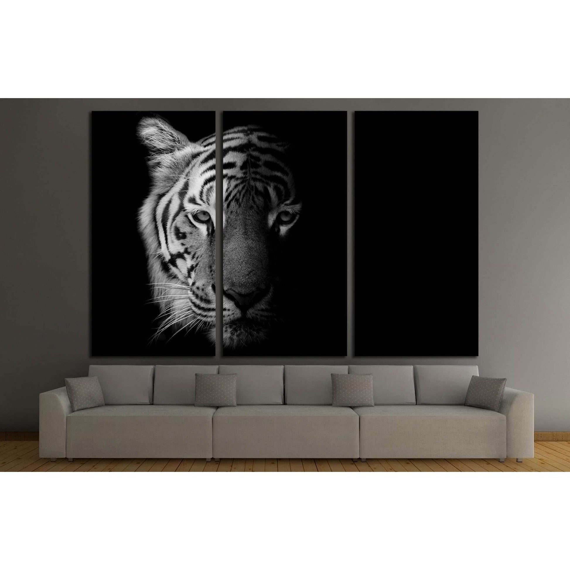 Black & White Beautiful tiger - isolated on black background №2371 Ready to Hang Canvas Print - Zellart Canvas Prints ALL_Products, s-2371, Tiger