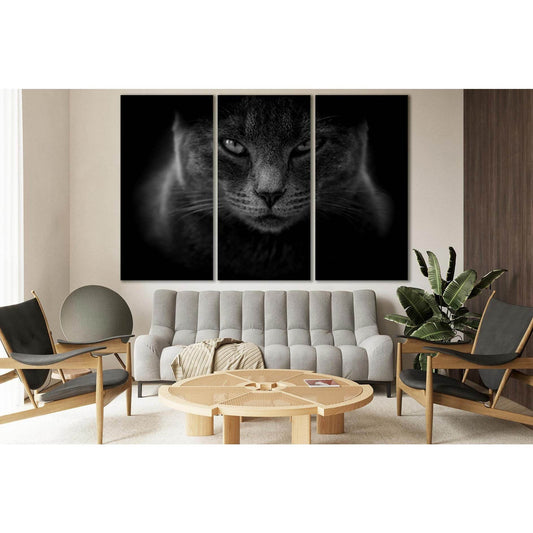 Black And White Cat Portrait №SL843 Ready to Hang Canvas Print - Zellart Canvas Prints 0new, ALL_Products, Black & White Wall Art