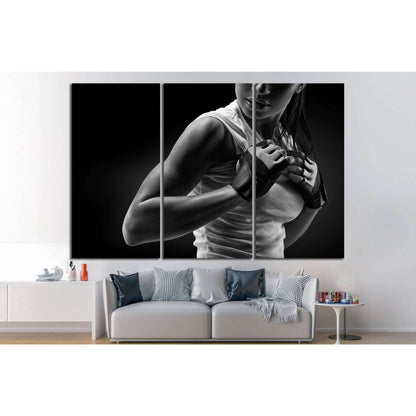 Black and white fitness athletic young woman, deltoid muscle №1386 Ready to Hang Canvas Print - Zellart Canvas Prints ALL_Products, s-1386