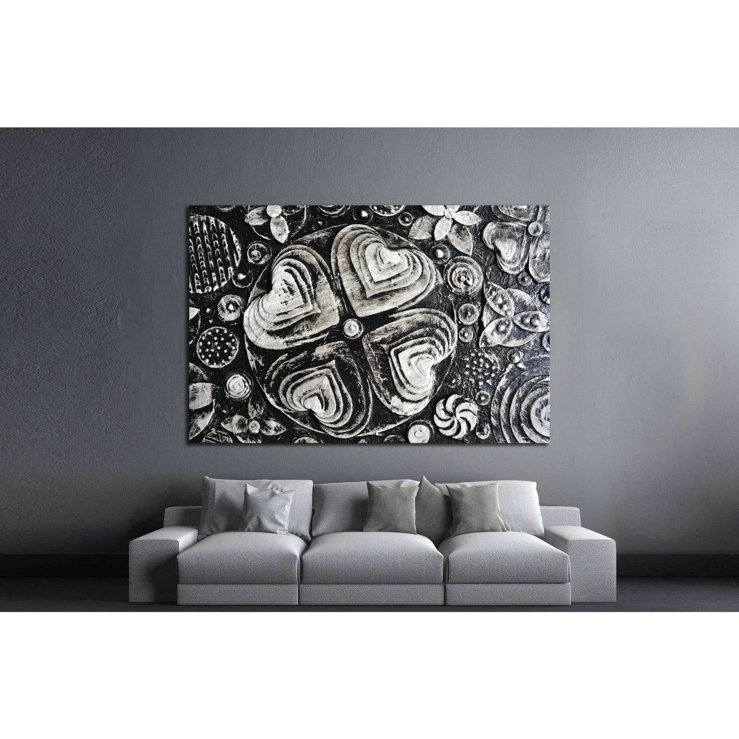 Black and white grunge flowers painting №1350 Ready to Hang Canvas Print - Zellart Canvas Prints ALL_Products, s-1350