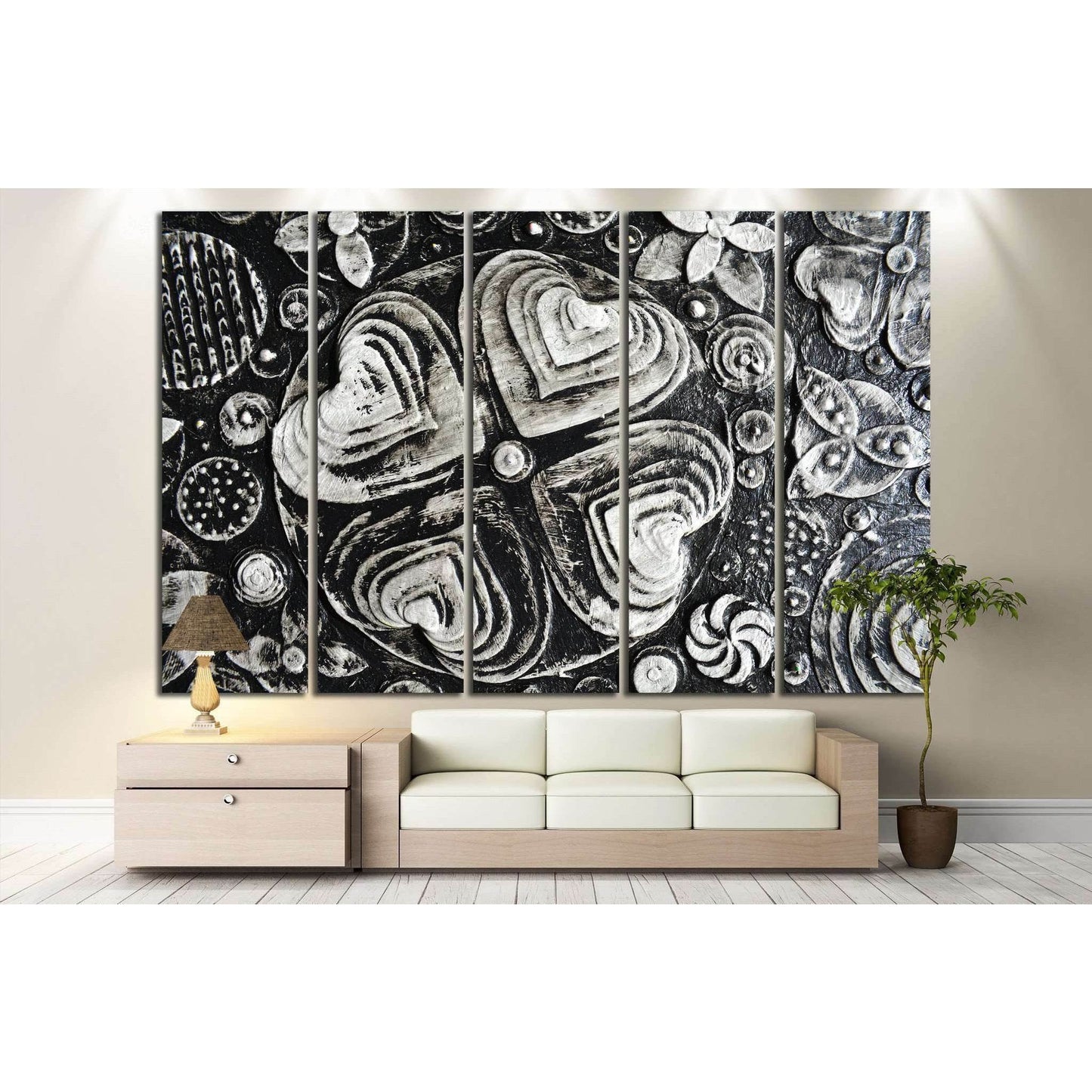 Black and white grunge flowers painting №1350 Ready to Hang Canvas Print - Zellart Canvas Prints ALL_Products, s-1350
