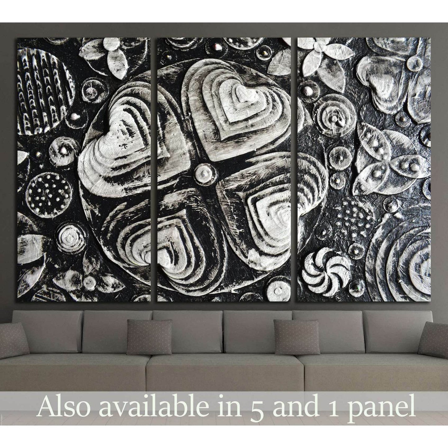 Black and white grunge flowers painting №1350 Ready to Hang Canvas Print - Zellart Canvas Prints ALL_Products, s-1350