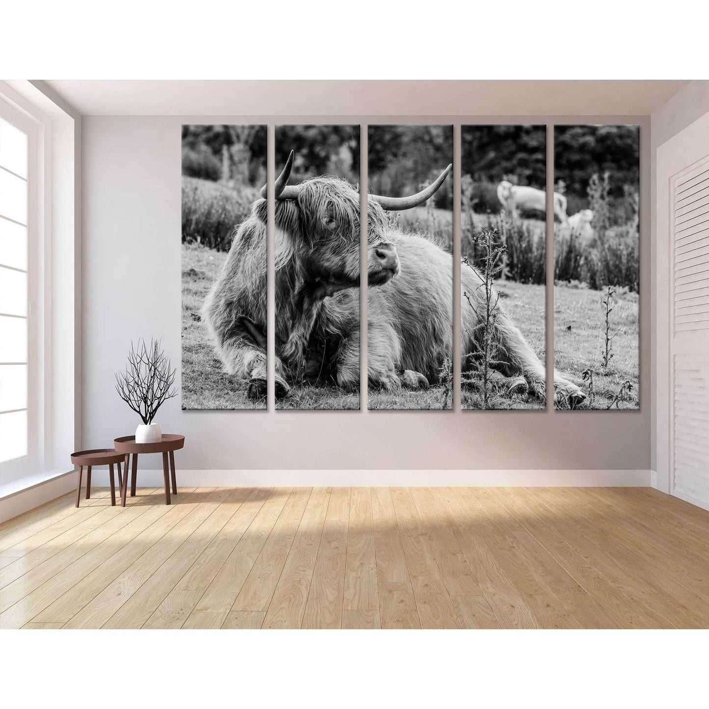 Black & White Highland Cow №04130 Ready to Hang Canvas Print - Zellart Canvas Prints ALL_Products, Cow