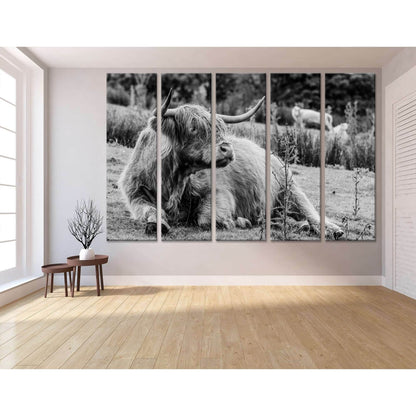 Black & White Highland Cow №04130 Ready to Hang Canvas Print - Zellart Canvas Prints ALL_Products, Cow