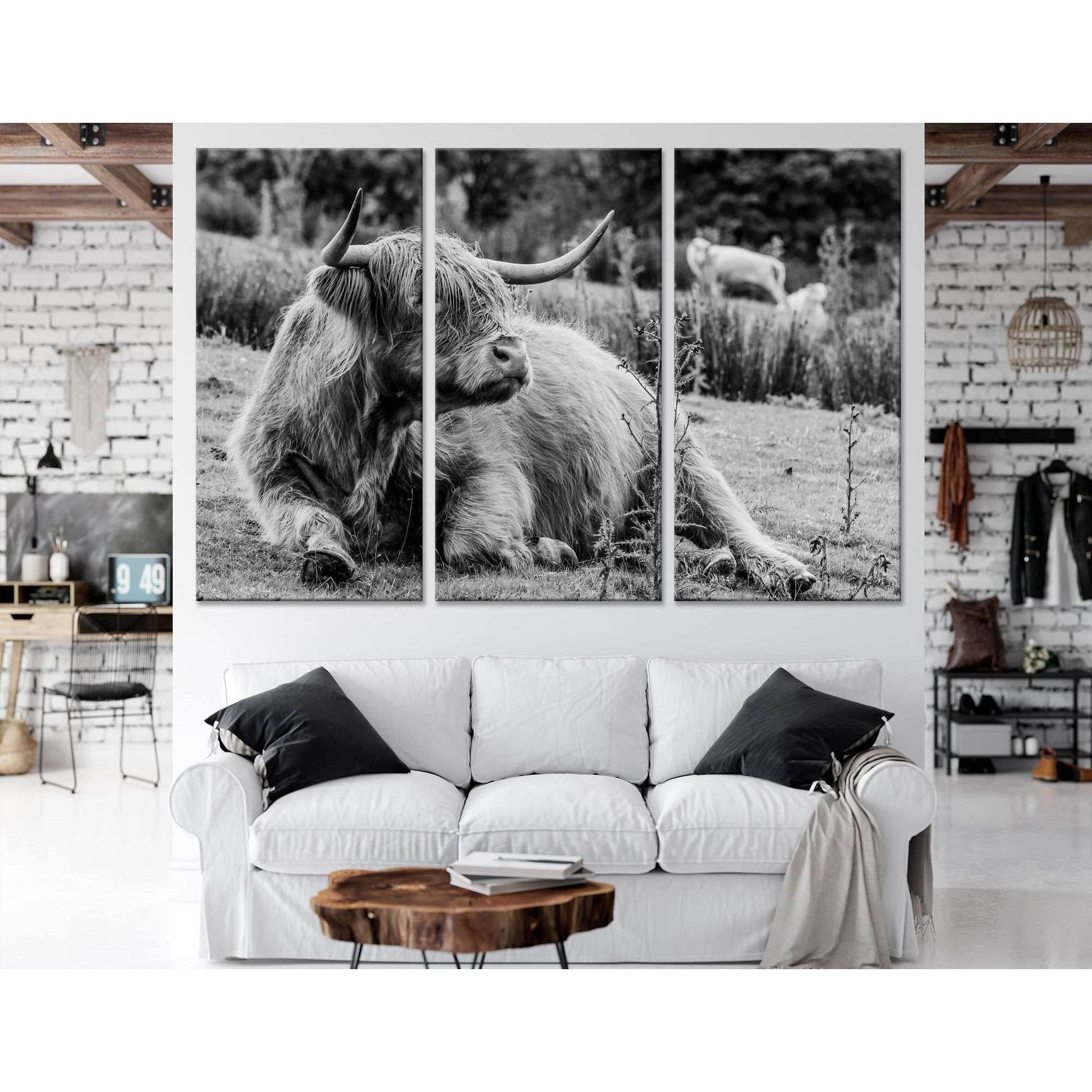 Black & White Highland Cow №04130 Ready to Hang Canvas Print - Zellart Canvas Prints ALL_Products, Cow