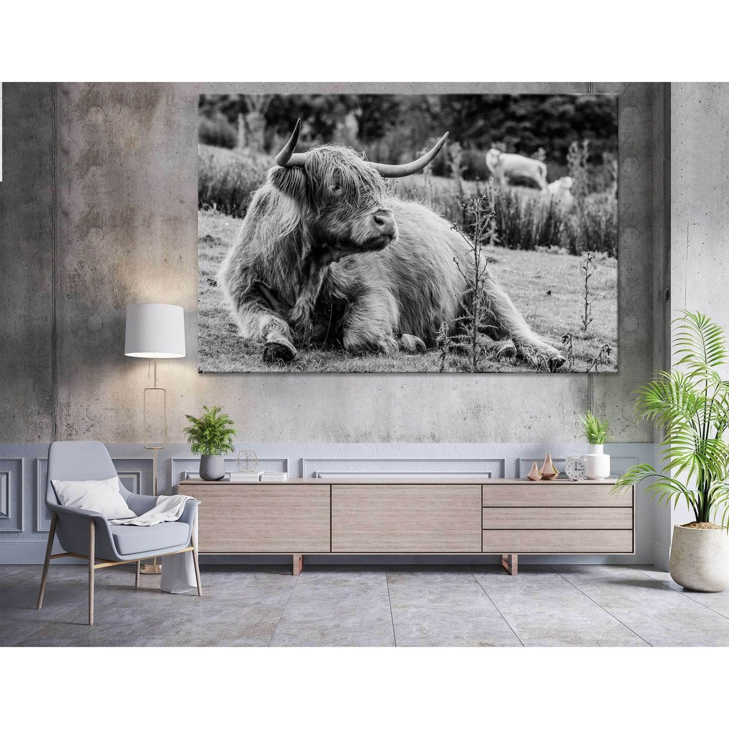 Black & White Highland Cow №04130 Ready to Hang Canvas Print - Zellart Canvas Prints ALL_Products, Cow