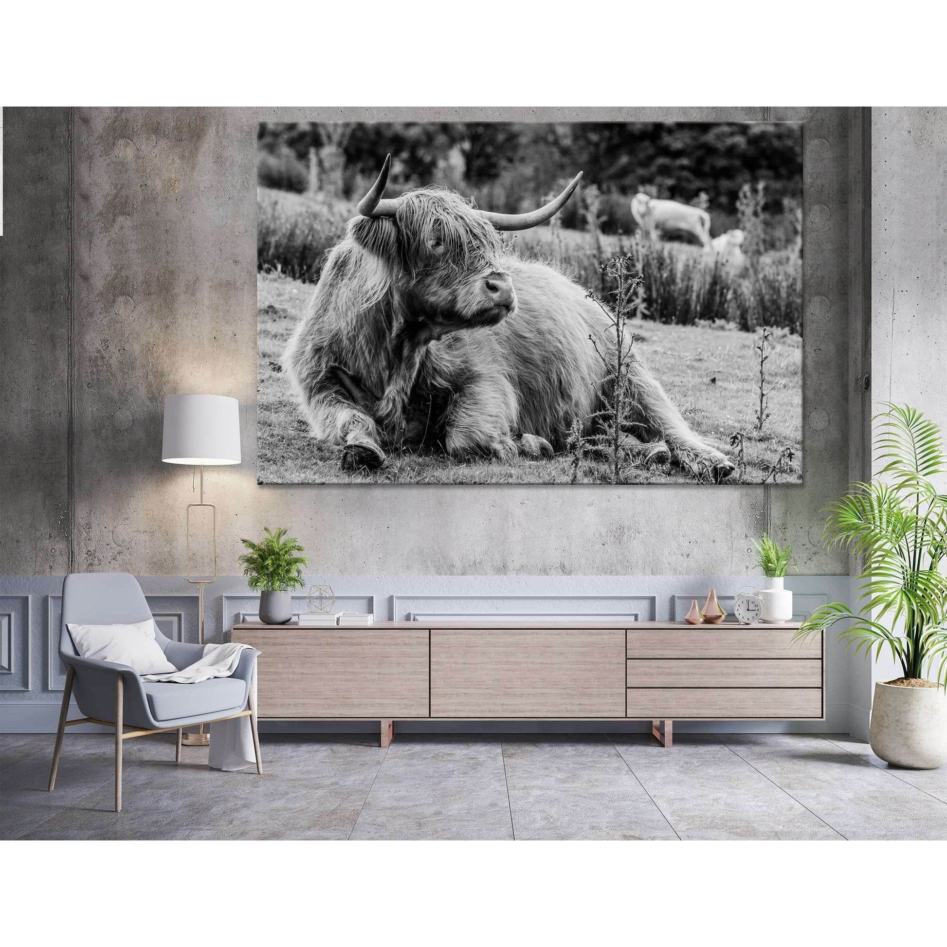 Black & White Highland Cow №04130 Ready to Hang Canvas Print - Zellart Canvas Prints ALL_Products, Cow