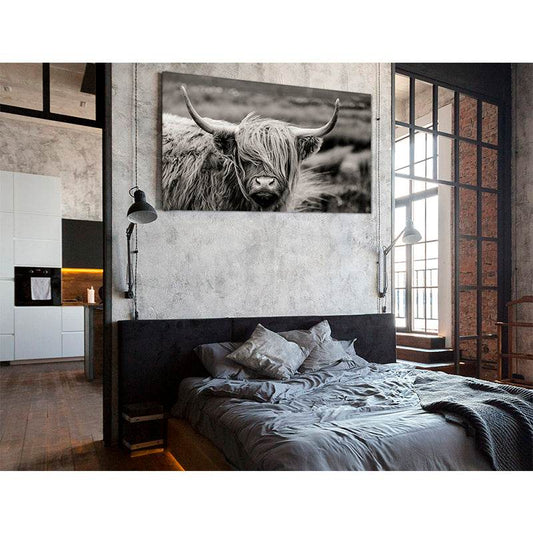 Black and White Highland Cow №04344 Ready to Hang Canvas Print - Zellart Canvas Prints ALL_Products, Cow