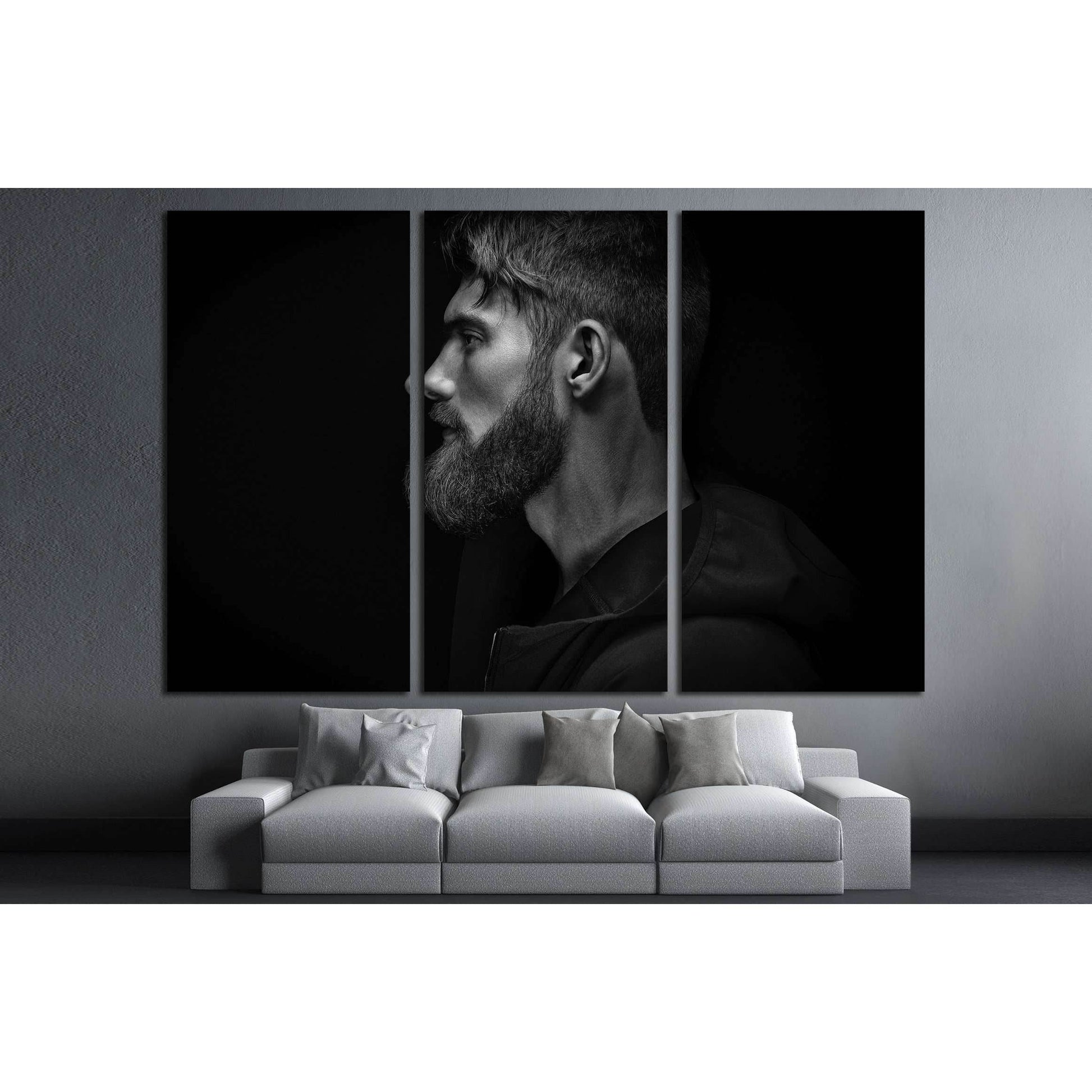 Black and white image of single standing in profile young handsome man №2761 Ready to Hang Canvas PrintCanvas art arrives ready to hang, with hanging accessories included and no additional framing required. Every canvas print is hand-crafted, made on-dema
