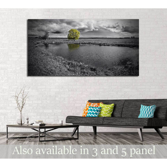 black and white landscape and green tree №2676 Ready to Hang Canvas Print - Zellart Canvas Prints ALL_Products, s-2676