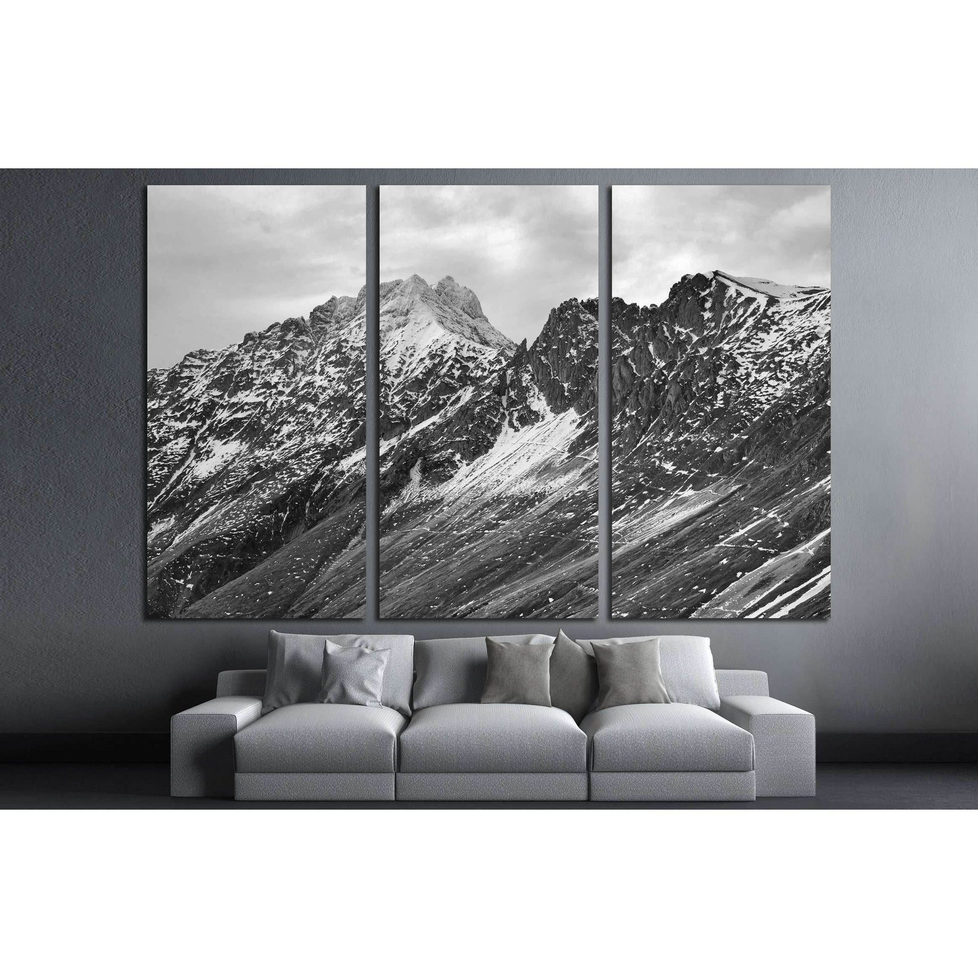 Black and white mountain landscape №3200 Ready to Hang Canvas Print - Zellart Canvas Prints ALL_Products, s-3200