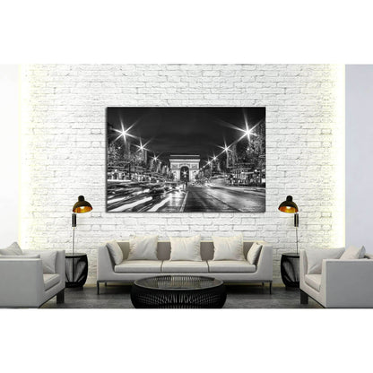Black and White Paris Evening traffic on Champs-Elysees in front of Arc de Triomphe №2650 Ready to Hang Canvas PrintCanvas art arrives ready to hang, with hanging accessories included and no additional framing required. Every canvas print is hand-crafted,