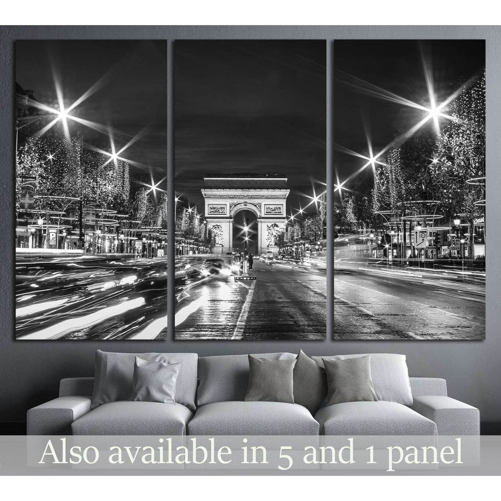 Black and White Paris Evening traffic on Champs-Elysees in front of Arc de Triomphe №2650 Ready to Hang Canvas PrintCanvas art arrives ready to hang, with hanging accessories included and no additional framing required. Every canvas print is hand-crafted,