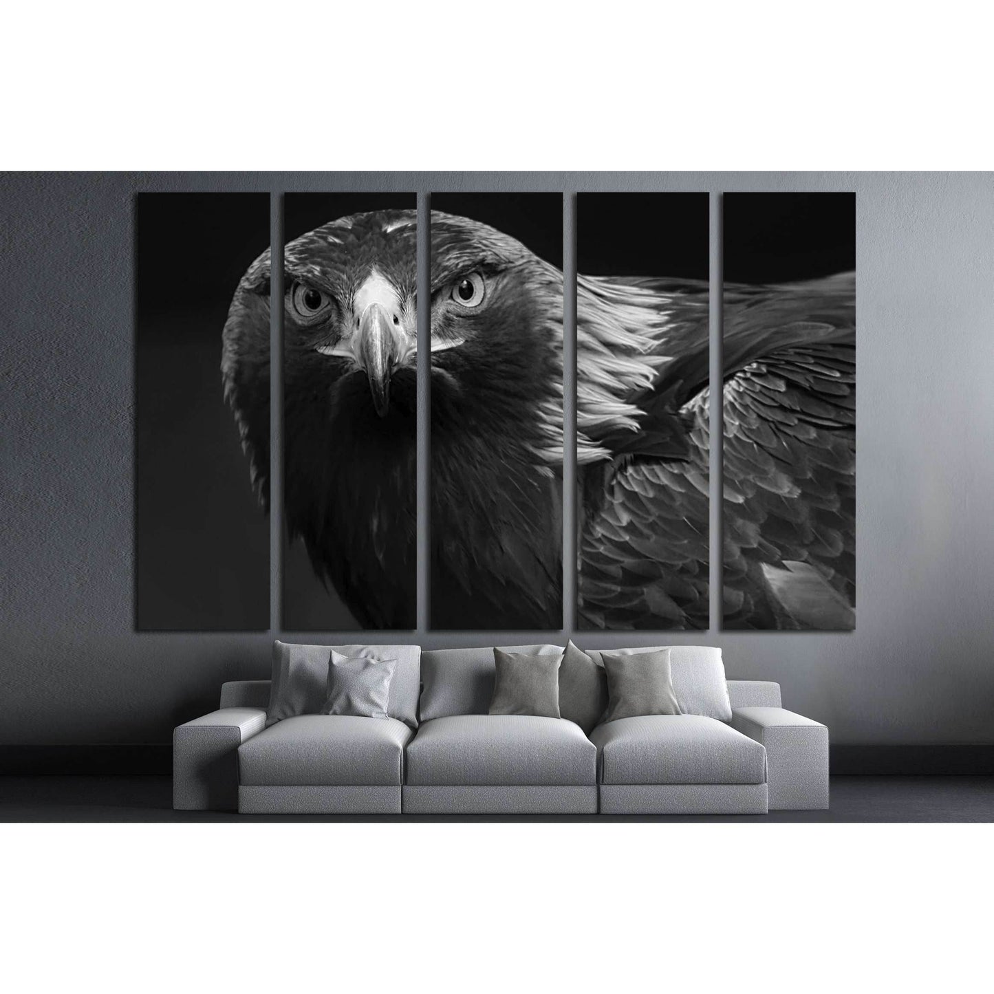 black and white photo of a golden eagle in captivity in a zoo №2794 Ready to Hang Canvas Print - Zellart Canvas Prints ALL_Products, s-2794