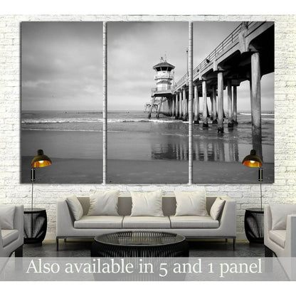 black and white photo of ocean pier with small waves №3209 Ready to Hang Canvas PrintCanvas art arrives ready to hang, with hanging accessories included and no additional framing required. Every canvas print is hand-crafted, made on-demand at our workshop