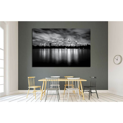 Black and white photo of skyscrapers at night, Sydney Australia №1756 Ready to Hang Canvas Print - Zellart Canvas Prints ALL_Products, s-1756