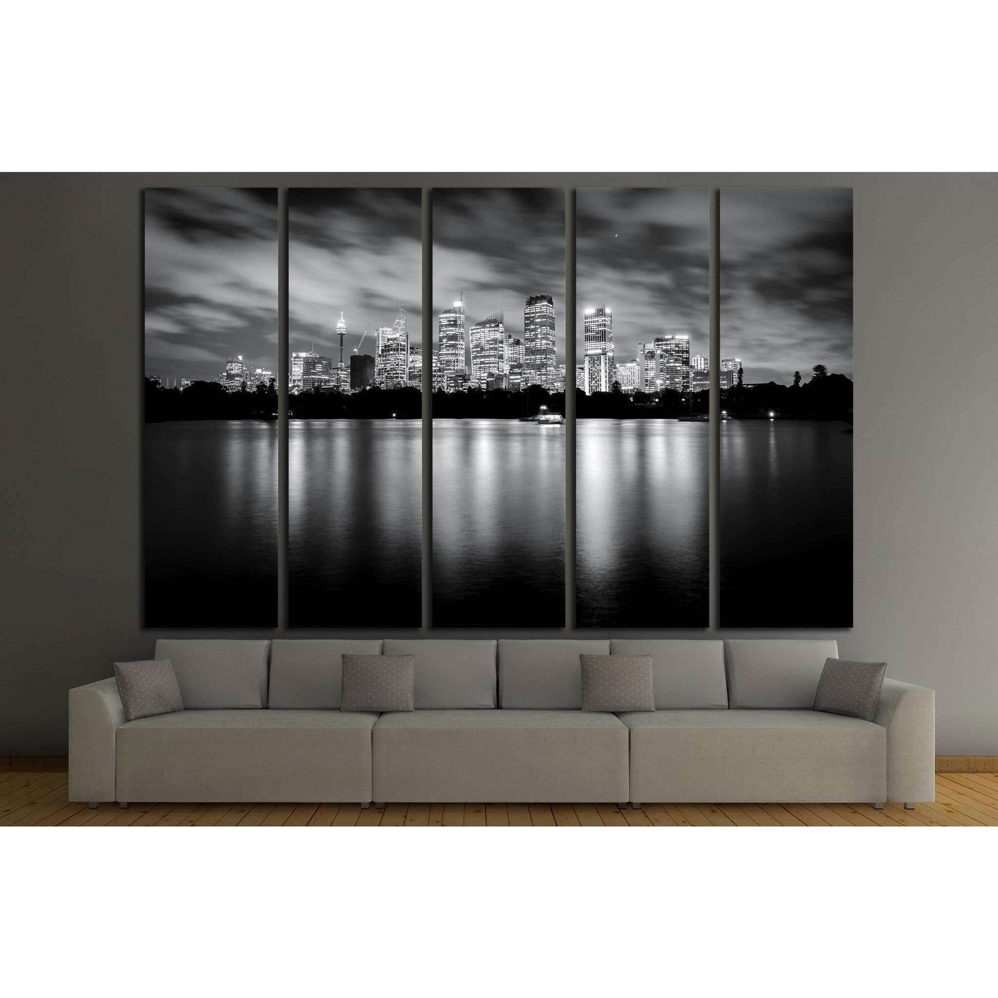 Black and white photo of skyscrapers at night, Sydney Australia №1756 Ready to Hang Canvas Print - Zellart Canvas Prints ALL_Products, s-1756