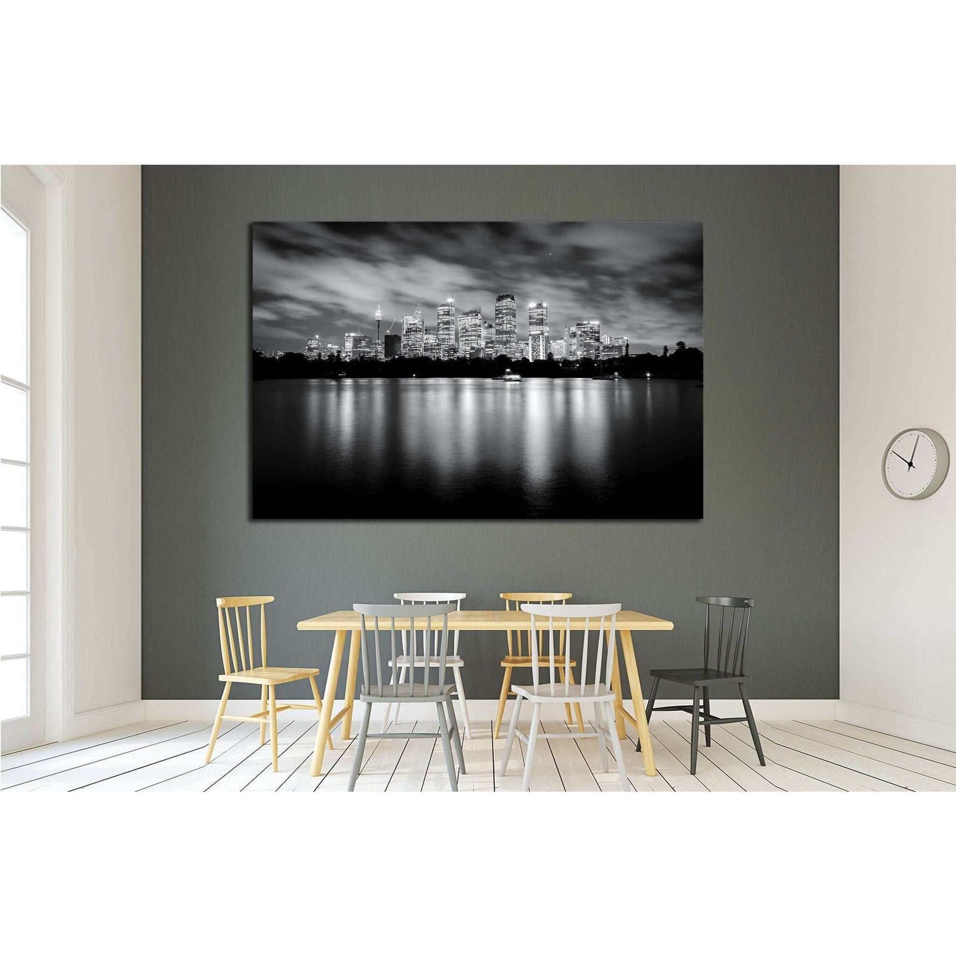 Black and white photo of skyscrapers at night, Sydney Australia №1756 Ready to Hang Canvas PrintCanvas art arrives ready to hang, with hanging accessories included and no additional framing required. Every canvas print is hand-crafted, made on-demand at o