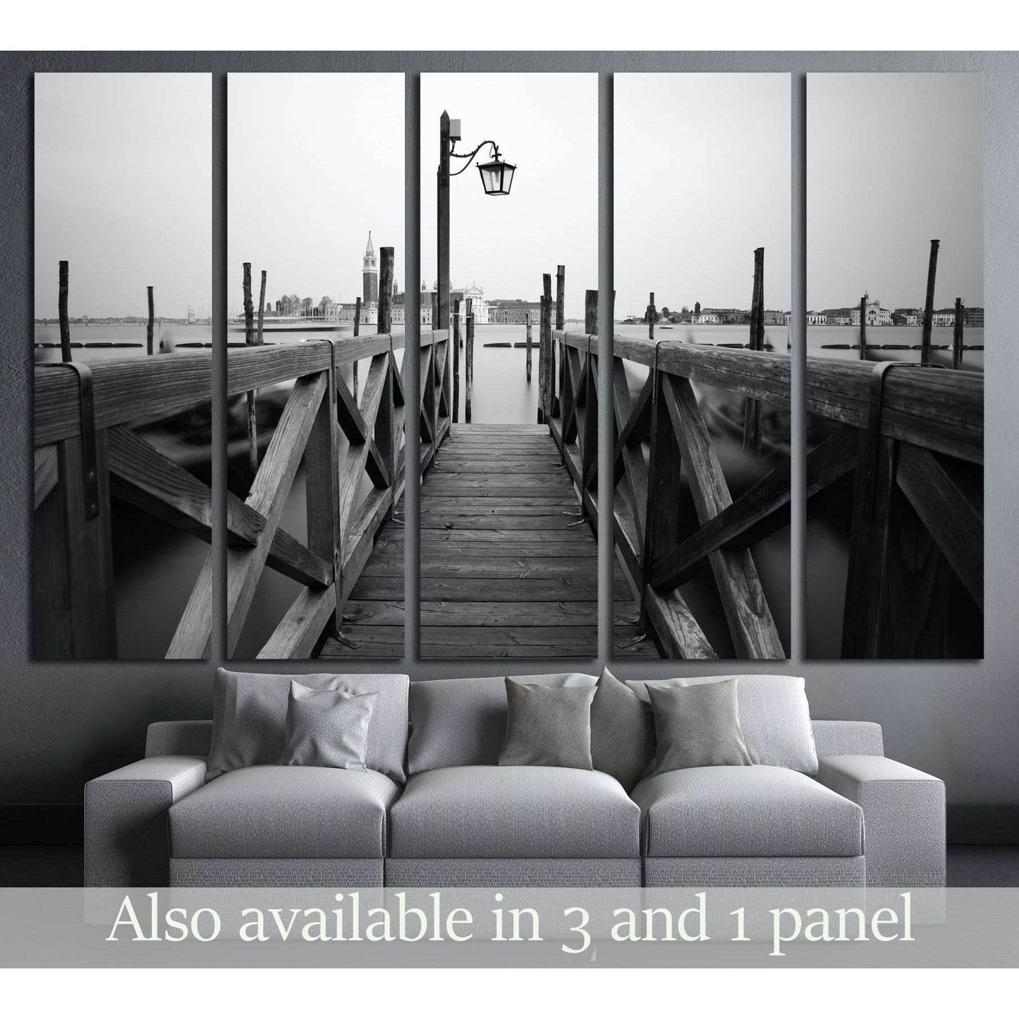 Black and white photo of Venice seafront. Venice, Italy №2928 Ready to Hang Canvas PrintCanvas art arrives ready to hang, with hanging accessories included and no additional framing required. Every canvas print is hand-crafted, made on-demand at our works