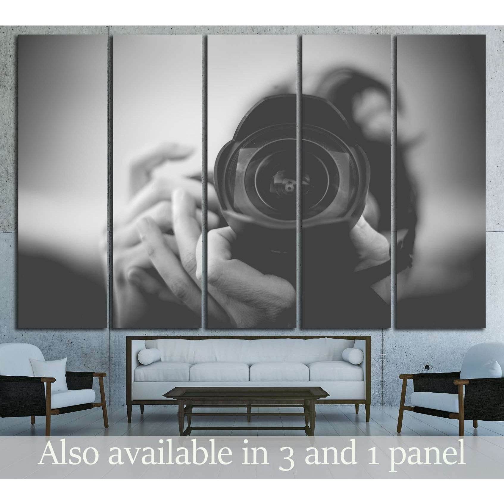 Black and White Photographer Man with a Fisheye Lens №2776 Ready to Hang Canvas Print