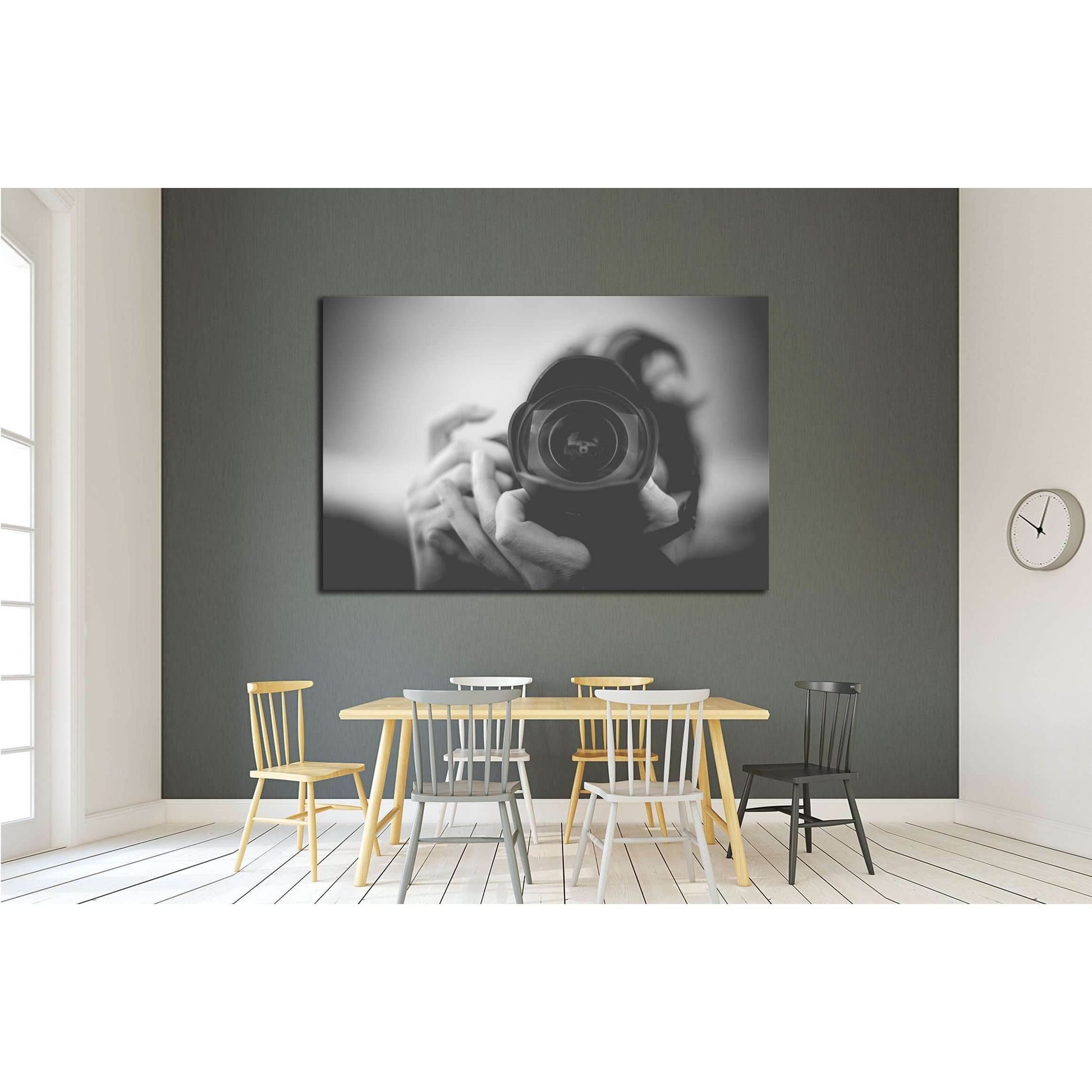 Black and White Photographer Man with a Fisheye Lens №2776 Ready to Hang Canvas Print - Zellart Canvas Prints ALL_Products, s-2776