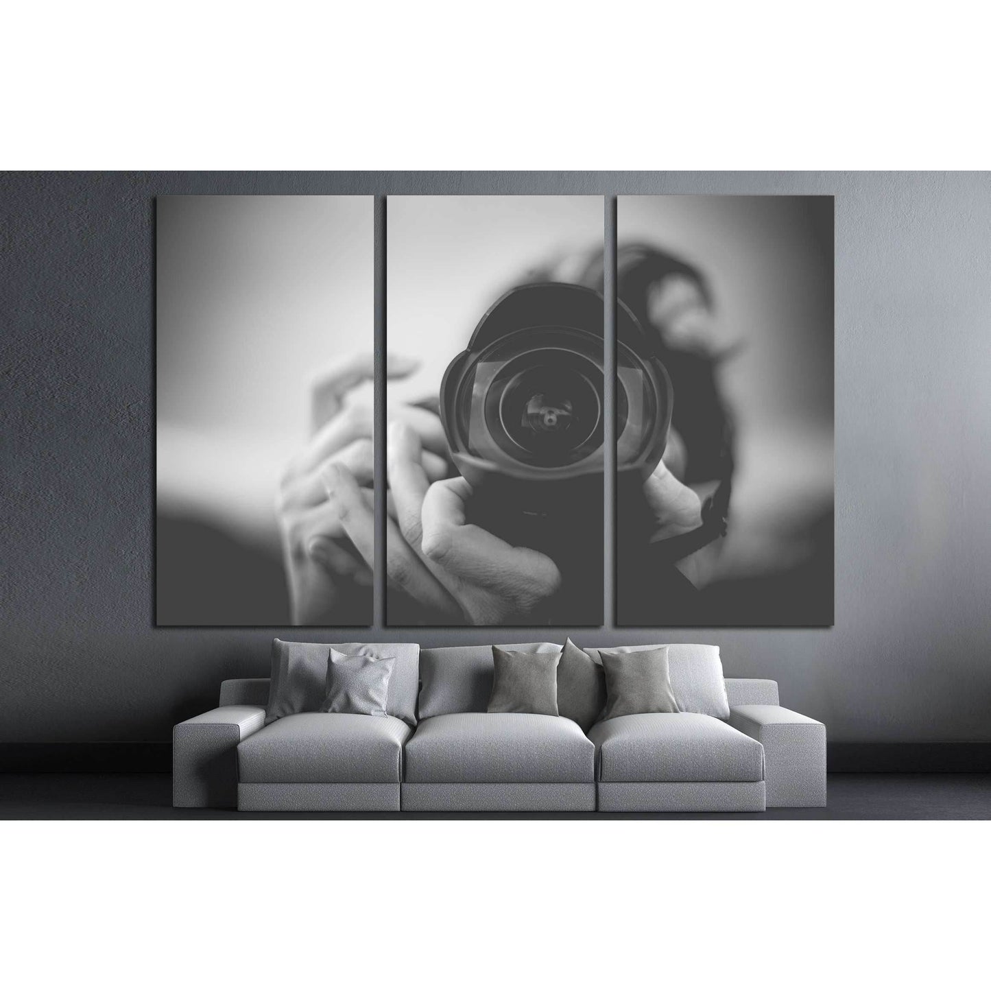 Black and White Photographer Man with a Fisheye Lens №2776 Ready to Hang Canvas Print - Zellart Canvas Prints ALL_Products, s-2776