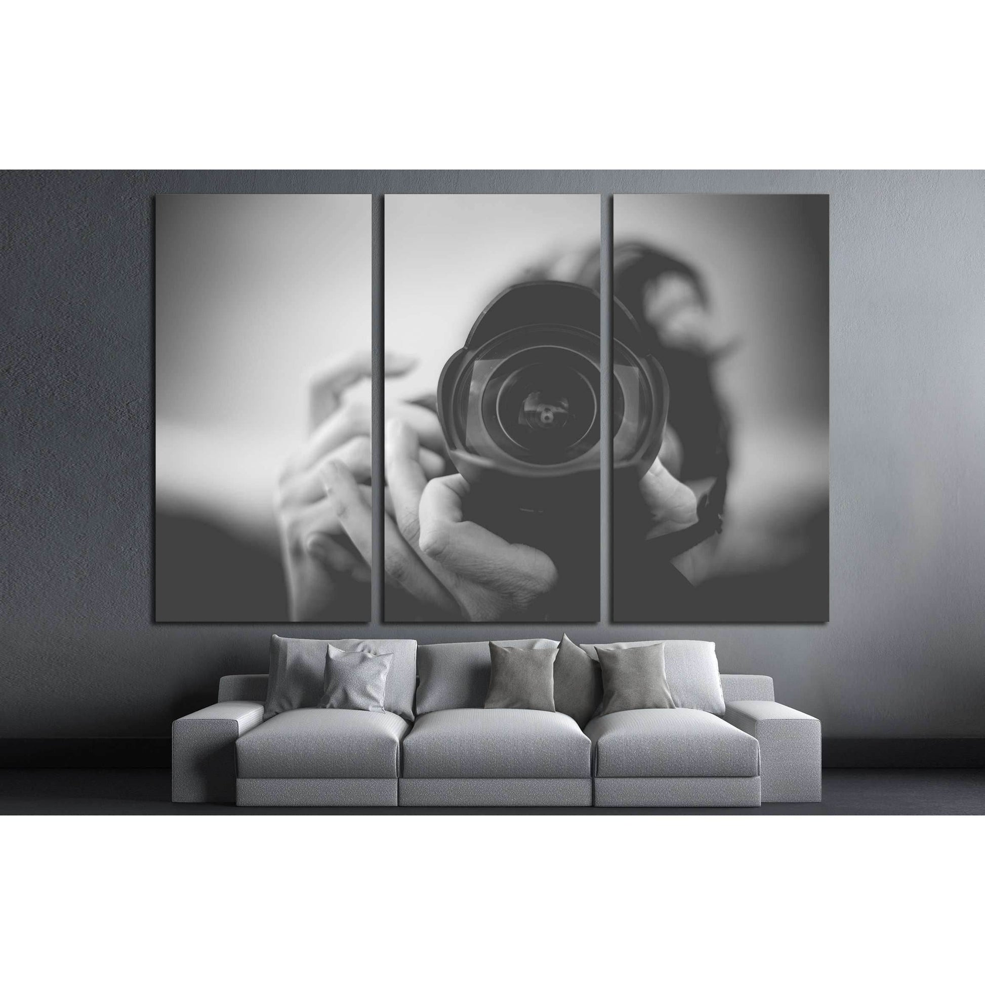 Black and White Photographer Man with a Fisheye Lens №2776 Ready to Hang Canvas Print - Zellart Canvas Prints ALL_Products, s-2776