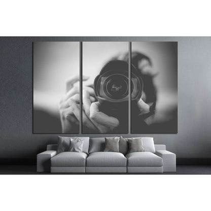 Black and White Photographer Man with a Fisheye Lens №2776 Ready to Hang Canvas Print - Zellart Canvas Prints ALL_Products, s-2776
