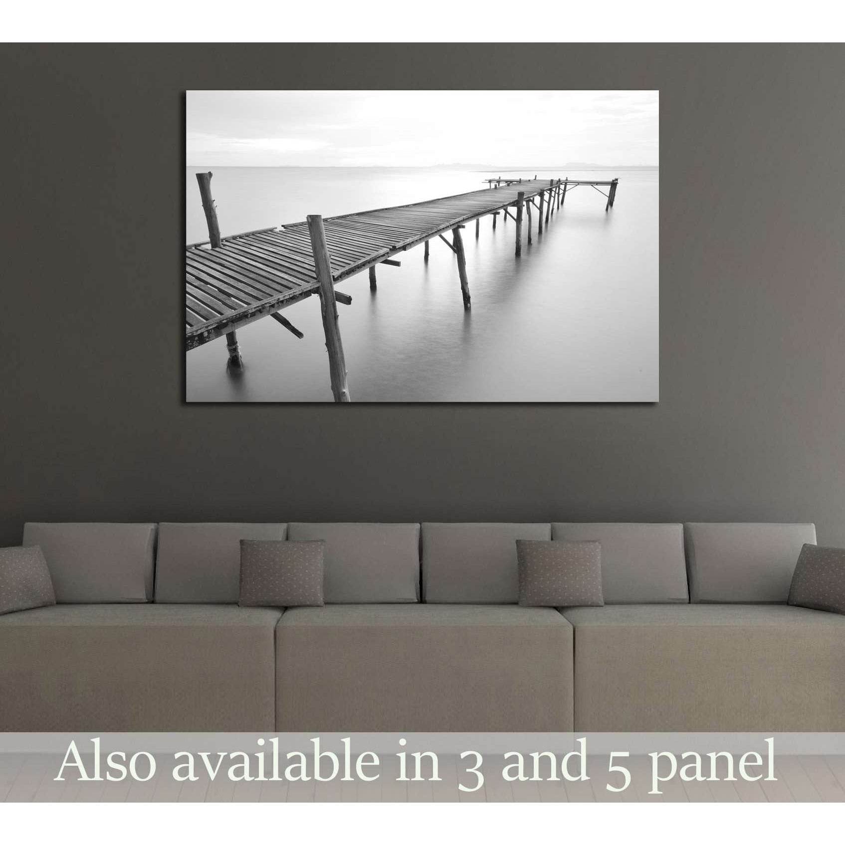 black and white picture of old bridge to the sea. №2672 Ready to Hang Canvas PrintCanvas art arrives ready to hang, with hanging accessories included and no additional framing required. Every canvas print is hand-crafted, made on-demand at our workshop an