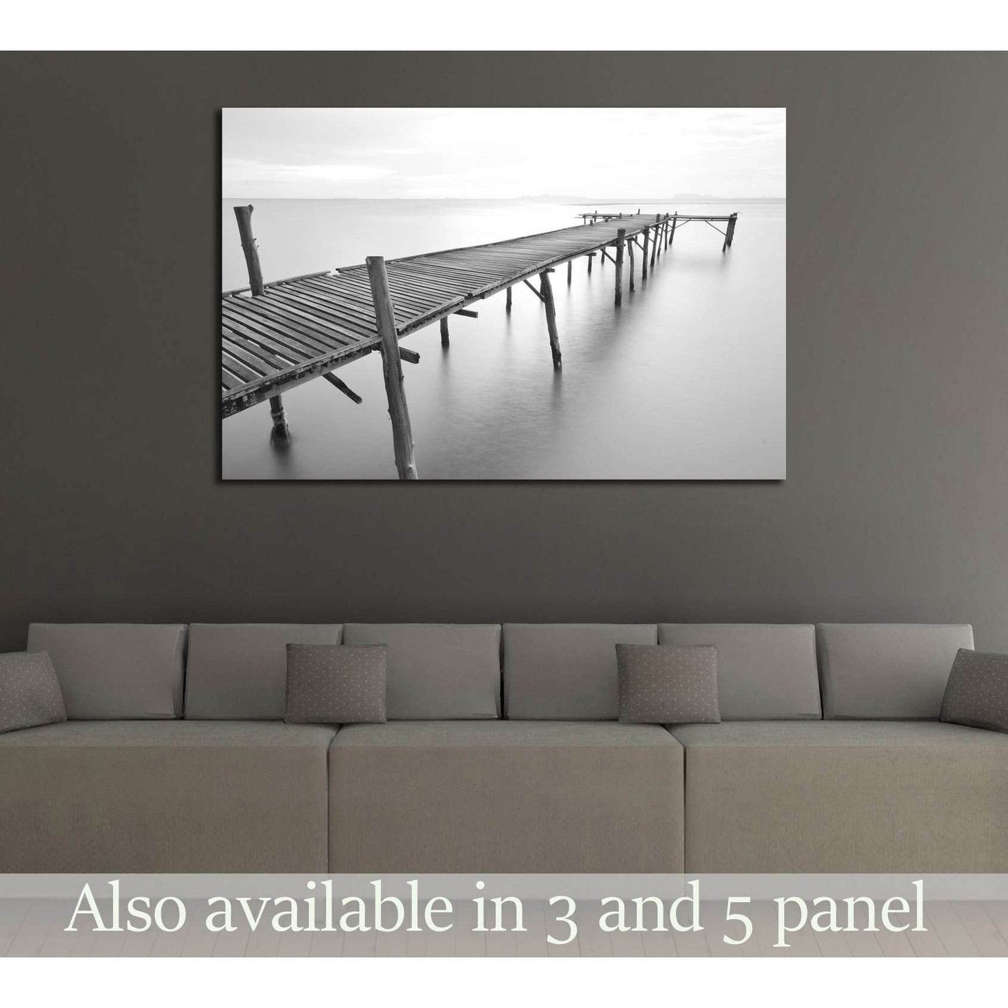 black and white picture of old bridge to the sea. №2672 Ready to Hang Canvas Print - Zellart Canvas Prints ALL_Products, s-2672