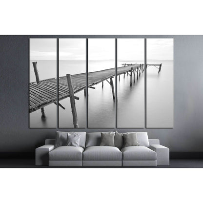 black and white picture of old bridge to the sea. №2672 Ready to Hang Canvas Print - Zellart Canvas Prints ALL_Products, s-2672