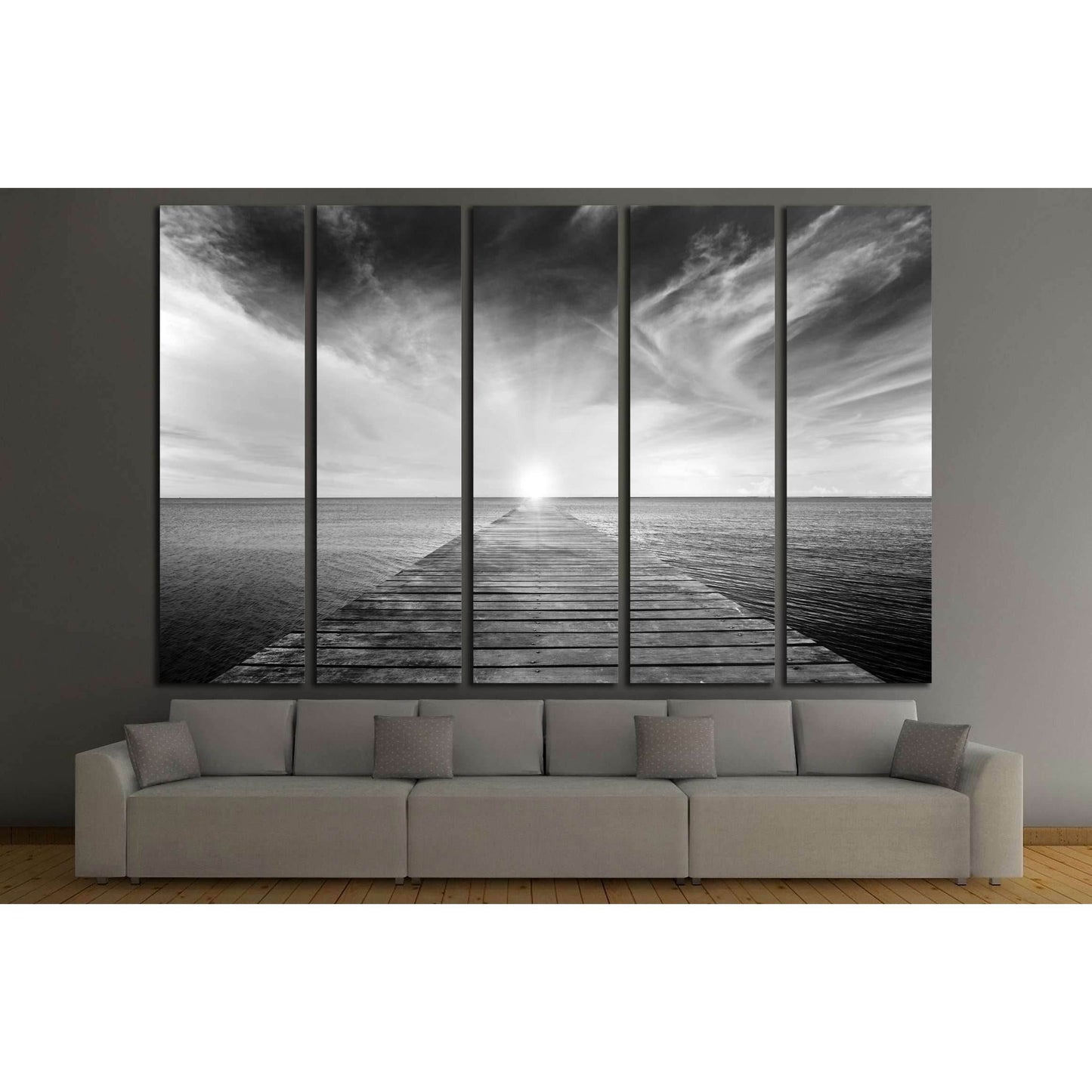 black and white picture of old bridge to the sea №2689 Ready to Hang Canvas Print - Zellart Canvas Prints ALL_Products, s-2689