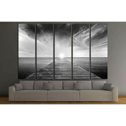 black and white picture of old bridge to the sea №2689 Ready to Hang Canvas Print - Zellart Canvas Prints ALL_Products, s-2689