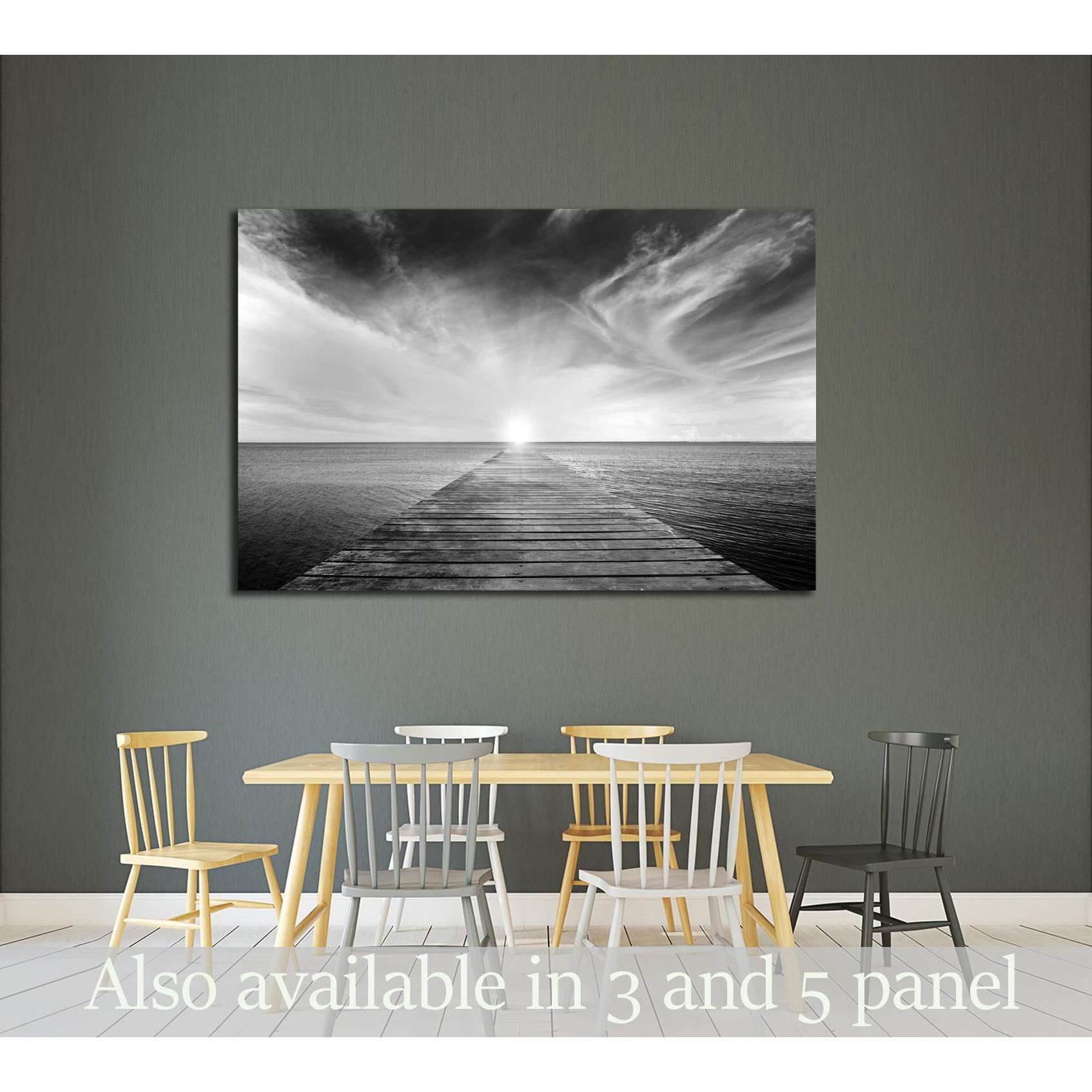 black and white picture of old bridge to the sea №2689 Ready to Hang Canvas Print - Zellart Canvas Prints ALL_Products, s-2689