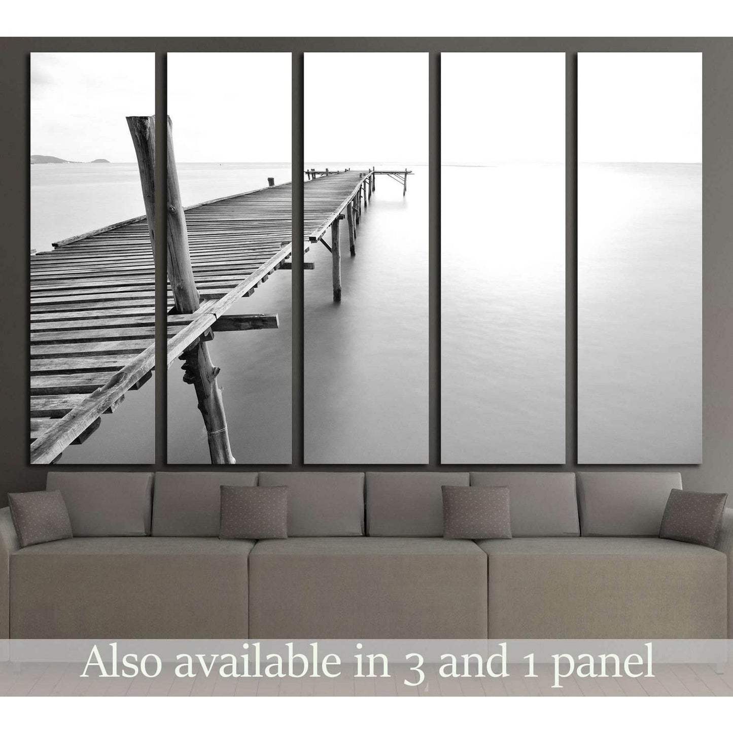 black and white picture of old bridge to the sea №3123 Ready to Hang Canvas Print - Zellart Canvas Prints ALL_Products, s-3123