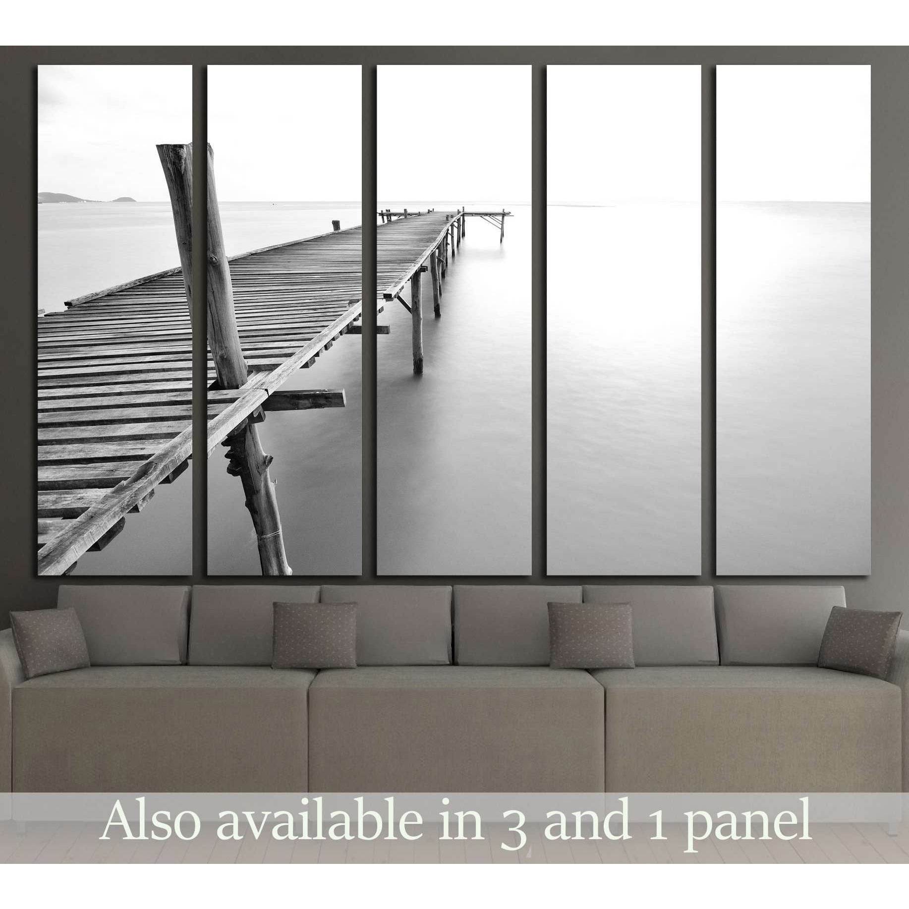 black and white picture of old bridge to the sea №3123 Ready to Hang Canvas Print - Zellart Canvas Prints ALL_Products, s-3123