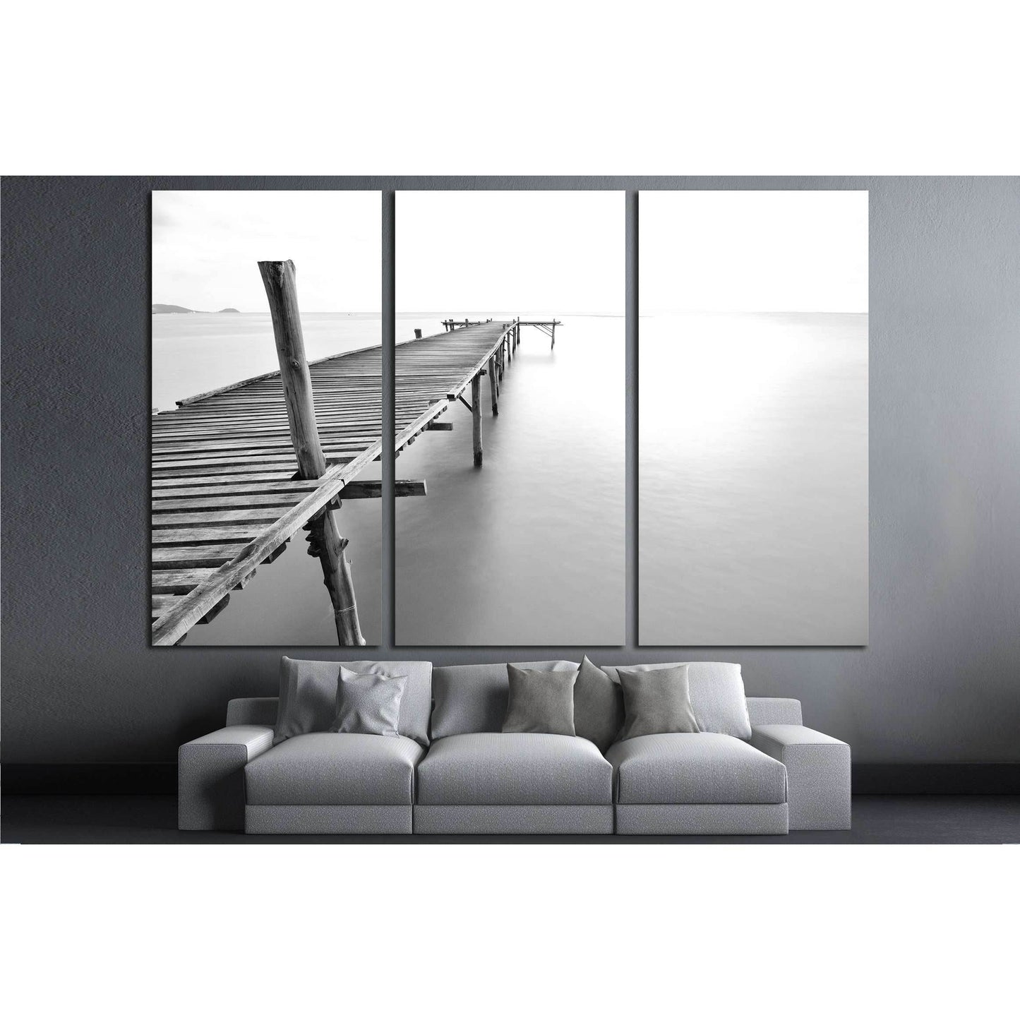 black and white picture of old bridge to the sea №3123 Ready to Hang Canvas Print - Zellart Canvas Prints ALL_Products, s-3123