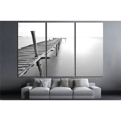 black and white picture of old bridge to the sea №3123 Ready to Hang Canvas Print - Zellart Canvas Prints ALL_Products, s-3123