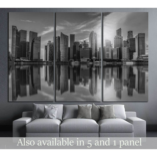 Black and white Singapore city skyline of business district downtown in daytime. №2742 Ready to Hang Canvas Print - Zellart Canvas Prints ALL_Products, s-2742