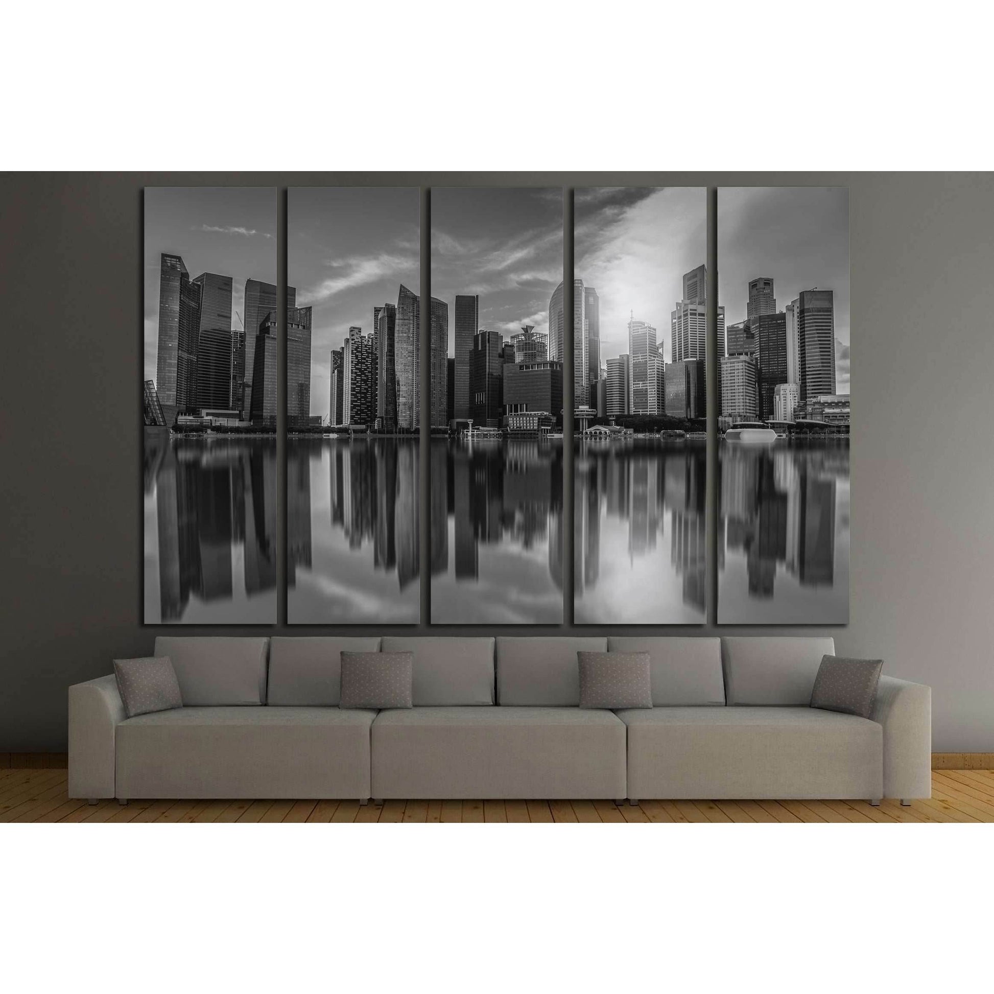 Black and white Singapore city skyline of business district downtown in daytime. №2742 Ready to Hang Canvas Print - Zellart Canvas Prints ALL_Products, s-2742