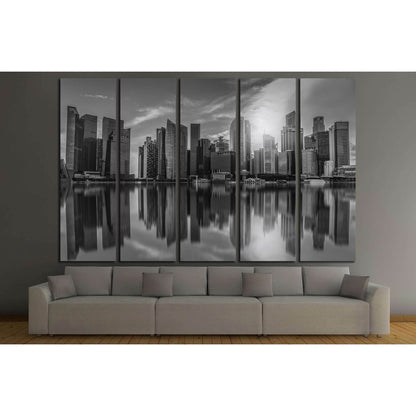 Black and white Singapore city skyline of business district downtown in daytime. №2742 Ready to Hang Canvas Print - Zellart Canvas Prints ALL_Products, s-2742