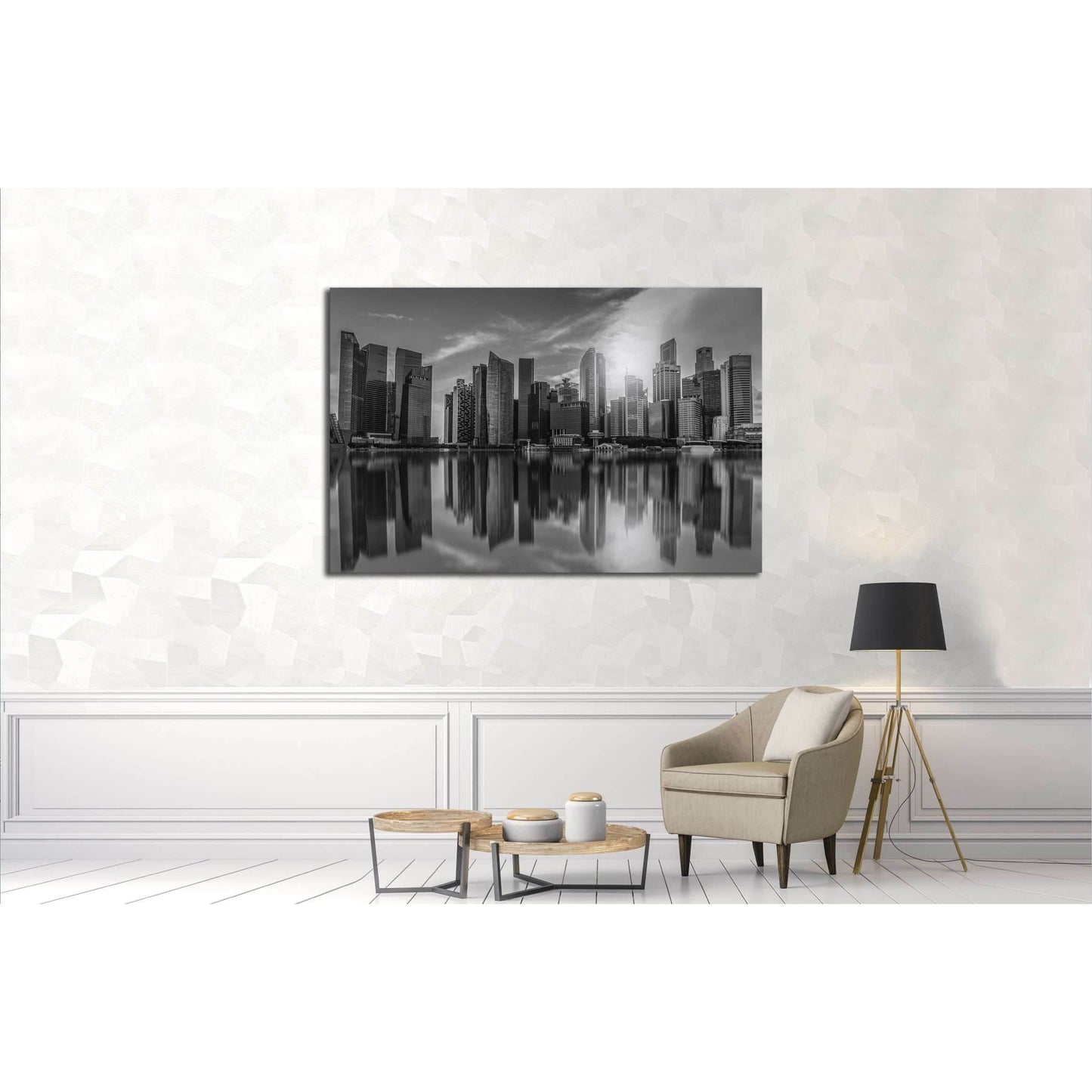 Black and white Singapore city skyline of business district downtown in daytime. №2742 Ready to Hang Canvas Print - Zellart Canvas Prints ALL_Products, s-2742